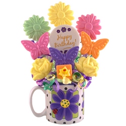 mug of daisies lollipop bouquet