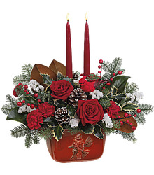 Holiday Classic Centerpiece & Candles<b><br>FREE DELIVERY from Flowers All Over.com 