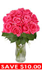 One Dozen Long Stem Pink Roses With Vase