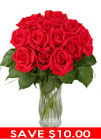 12 Red<b> Long Stem</b> Roses <b>Free Vase</b>