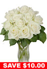 One Dozen Long Stem White Roses