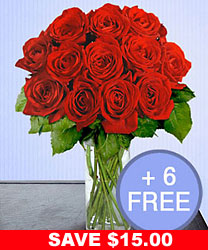 18 <b>Long Stem</b> Red Roses <b>SAVE $15</b>