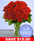 18 <b>Long Stem</b> Red Roses <b>SAVE $15</b>