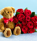 Red Roses with <b> Build-A-Bear Workshop®</b> Bear & Vase