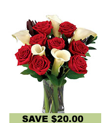 Red Roses & Calla Lilies<br>  w/Free Vase