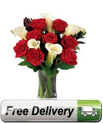Red Roses & Calla Lilies<BR><B>FREE NEXT DAY DELIVERY from Flowers All Over.com 