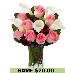 Pink Roses & Calla Lilies<br>  w/Free Vase