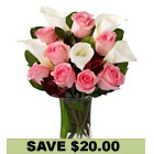 Pink Roses & Calla Lilies<br>  w/Free Vase