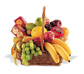 Fresh Fruit Basket<br> With Cheese & Crackers<b> from Flowers All Over.com 