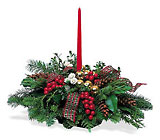Single Candle Holiday Greens Centerpiece