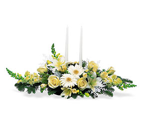 Two Taper Winter White Centerpiece
