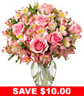 Dreamland Pink 6 Rose Bouquet<br> & Peruvian lilies