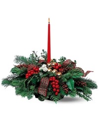 Candle Centerpiece<br>of Holiday Greens<br><b>FREE DELIVERY from Flowers All Over.com 