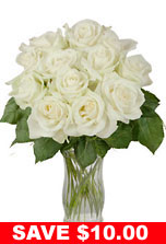 One Dozen Long Stem White Roses from Flowers All Over.com 