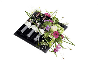 Denmark- Arrangement with Wine from Flowers All Over.com 