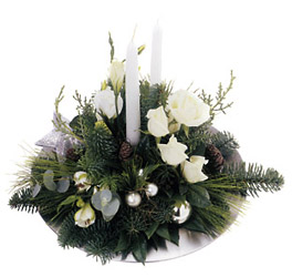 Greece- Christmas Arrangement with Candles from Flowers All Over.com 
