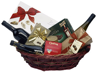 Chocolates and Wine Basket from Flowers All Over.com 