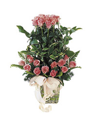 Korea- Pink Rose Arrangement in Basket from Flowers All Over.com 