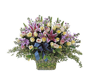 Korea- Roses and Lilies in a Basket from Flowers All Over.com 