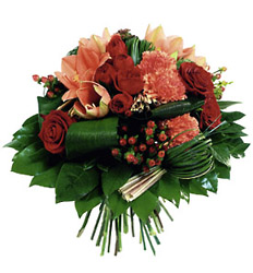 France- Red and Orange Round Bouquet from Flowers All Over.com 