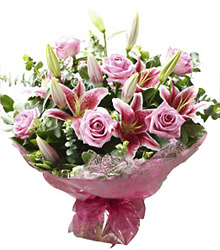 Rose & Lily Hand tied (pink) from Flowers All Over.com 