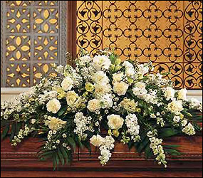 Pure White Casket Spray<b> from Flowers All Over.com 