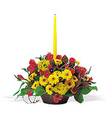 Harvest Centerpiece<br> with Single Taper<b> from Flowers All Over.com 