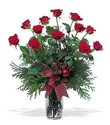 Holiday Red Roses<br> With Winter Greens<b> from Flowers All Over.com